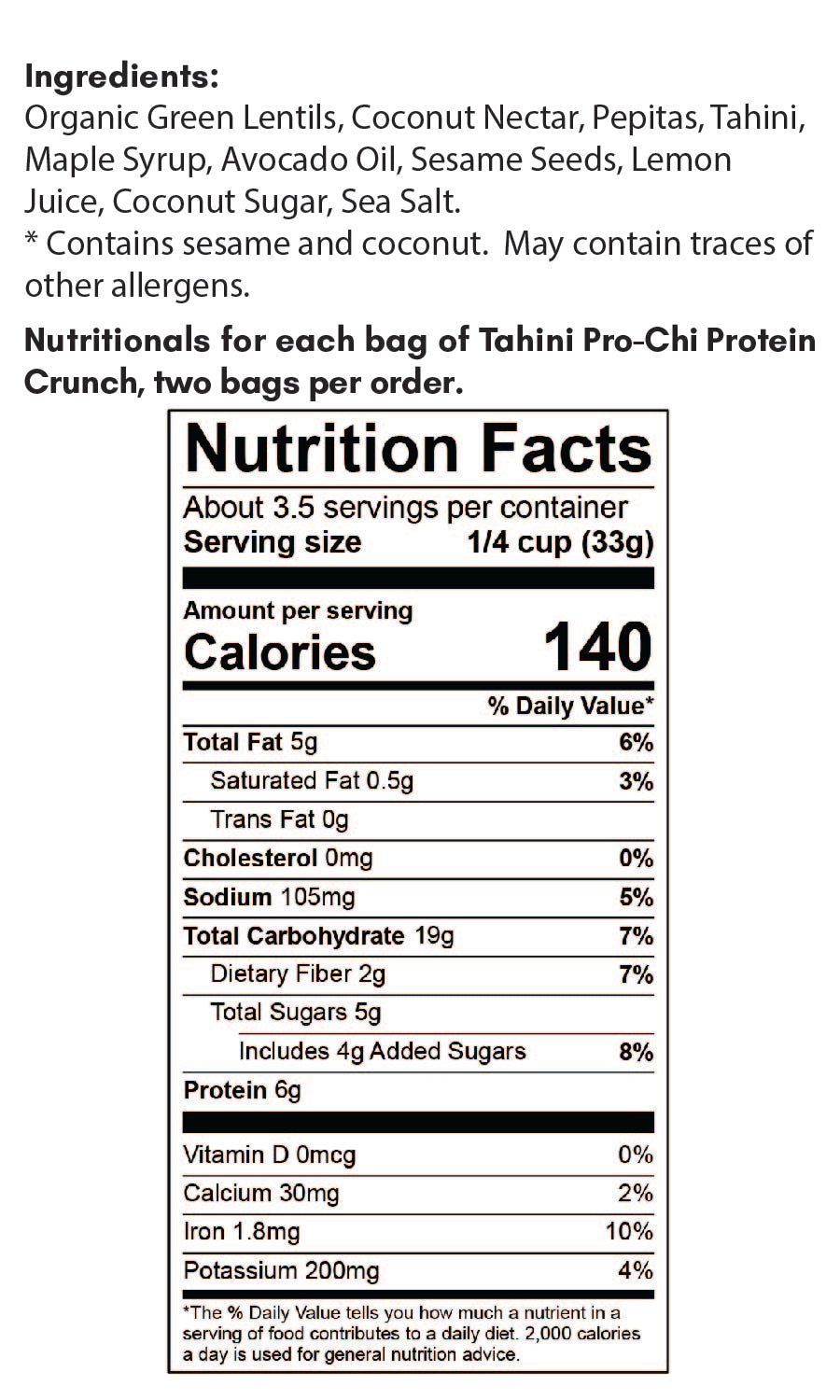 nutritionals for healthy lentil snack Pro-Chi Protein Crunch